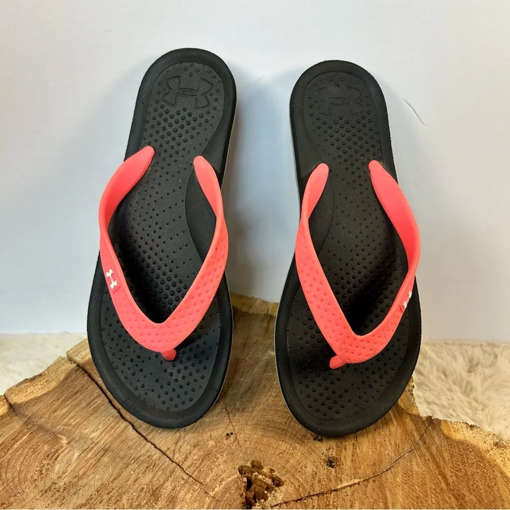 Under Armour Kids Flip Flops - Black‎ and Coral